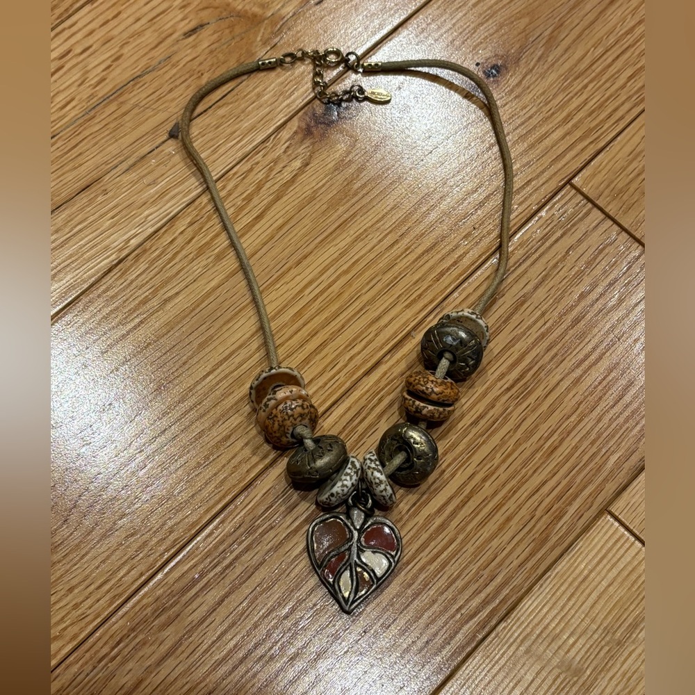 Bohemian Heart Pendant Necklace - Brown and Silver